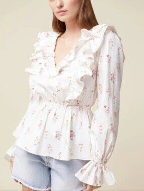 Rachel Parcell Ruffle Floral Print Poplin Blouse